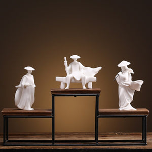 State of Divinity Swordsman Chivalrous Expert Piping Ceramic Samurai Knight Statue Sculpture Chinese Zen Study Decor Meditation acacuss