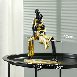 Statues Ornaments For Modern House Golden Figures Parent-child Sculptures Figurines For Interior Room Ornaments Home Decor Craft acacuss