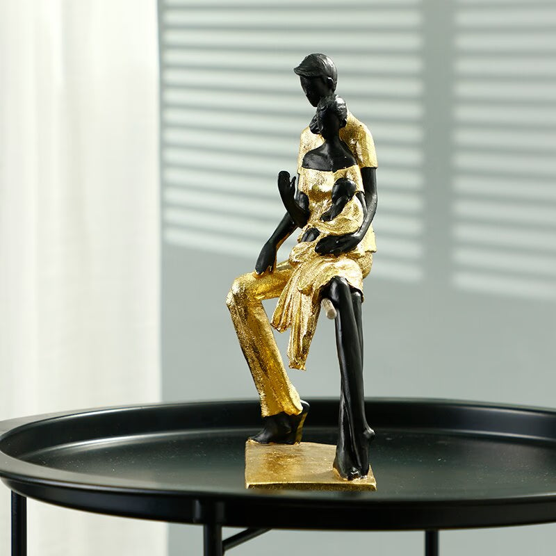 Statues Ornaments For Modern House Golden Figures Parent-child Sculptures Figurines For Interior Room Ornaments Home Decor Craft acacuss