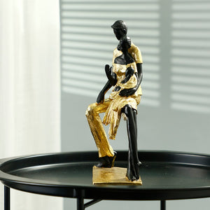 Statues Ornaments For Modern House Golden Figures Parent-child Sculptures Figurines For Interior Room Ornaments Home Decor Craft acacuss