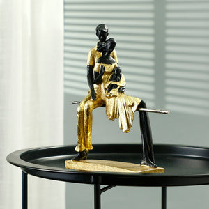 Statues Ornaments For Modern House Golden Figures Parent-child Sculptures Figurines For Interior Room Ornaments Home Decor Craft acacuss