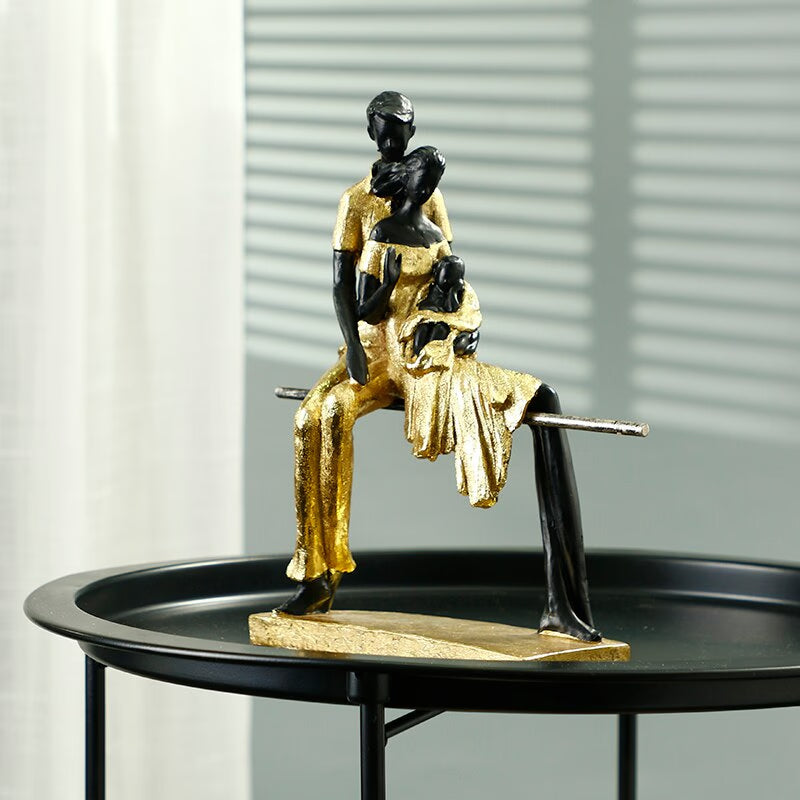 Statues Ornaments For Modern House Golden Figures Parent-child Sculptures Figurines For Interior Room Ornaments Home Decor Craft acacuss