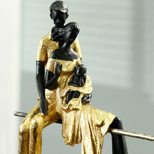 Statues Ornaments For Modern House Golden Figures Parent-child Sculptures Figurines For Interior Room Ornaments Home Decor Craft acacuss