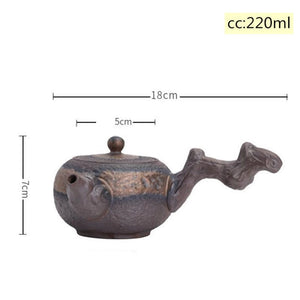 Stoneware Handmade Retro Ceramic Kung Fu Tea Set Single Pot Iron Glaze Teapot Kyusu Style  - Stoneware Teapot Ceramic side handle - acacuss