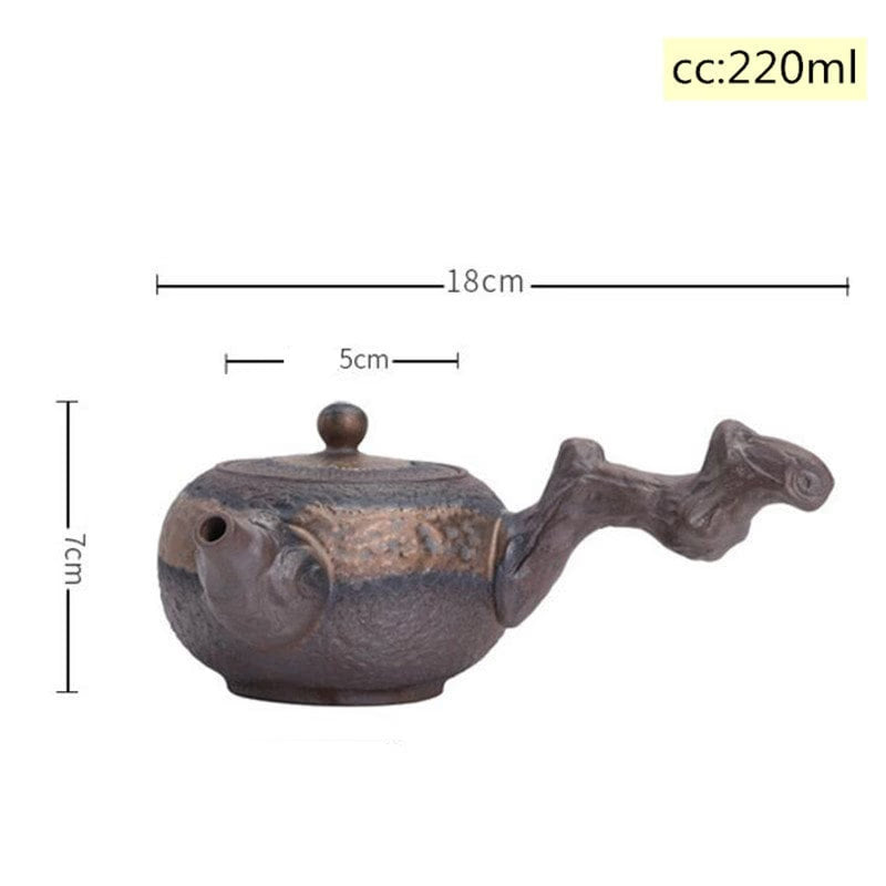 Stoneware Handmade Retro Ceramic Kung Fu Tea Set Single Pot Iron Glaze Teapot Kyusu Style  - Stoneware Teapot Ceramic side handle - acacuss