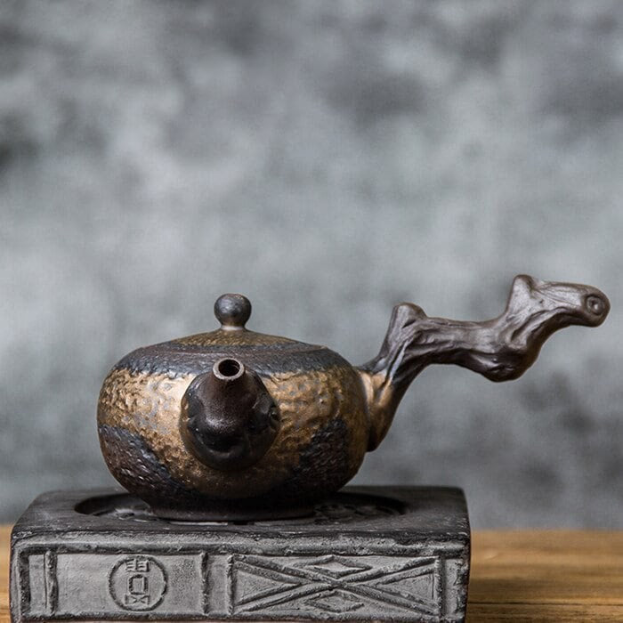 Stoneware Handmade Retro Ceramic Kung Fu Tea Set Single Pot Iron Glaze Teapot Kyusu Style  - Stoneware Teapot Ceramic side handle - acacuss