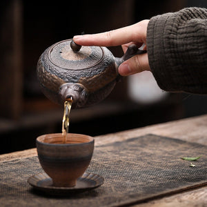 Stoneware Handmade Retro Ceramic Kung Fu Tea Set Single Pot Iron Glaze Teapot Kyusu Style  - Stoneware Teapot Ceramic side handle - acacuss