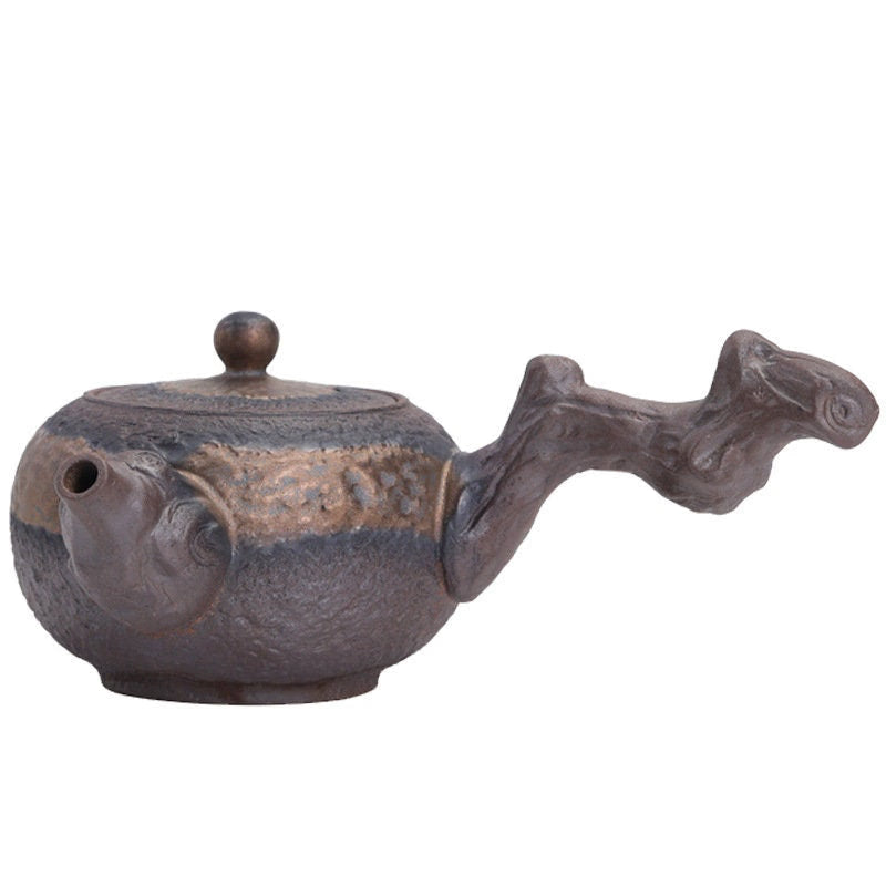 Stoneware Handmade Retro Ceramic Kung Fu Tea Set Single Pot Iron Glaze Teapot Kyusu Style  - Stoneware Teapot Ceramic side handle - acacuss
