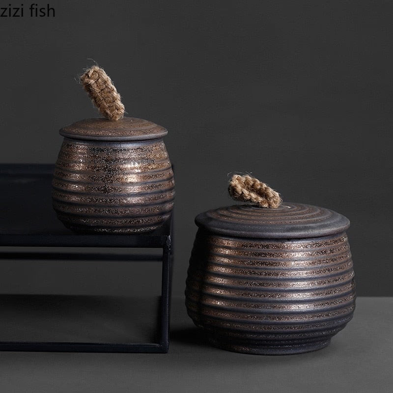 Stoneware Tea Caddy Ceramic Storage Jar Sealed Jar Tea Box Tea Container Food Storage Box Tea Organizer Candy Jars Tea Can acacuss