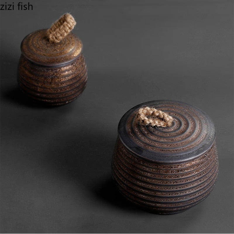 Stoneware Tea Caddy Ceramic Storage Jar Sealed Jar Tea Box Tea Container Food Storage Box Tea Organizer Candy Jars Tea Can acacuss