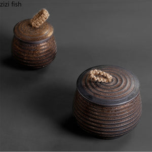 Stoneware Tea Caddy Ceramic Storage Jar Sealed Jar Tea Box Tea Container Food Storage Box Tea Organizer Candy Jars Tea Can acacuss