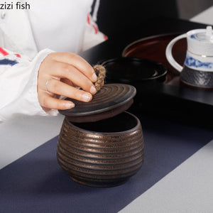 Stoneware Tea Caddy Ceramic Storage Jar Sealed Jar Tea Box Tea Container Food Storage Box Tea Organizer Candy Jars Tea Can acacuss