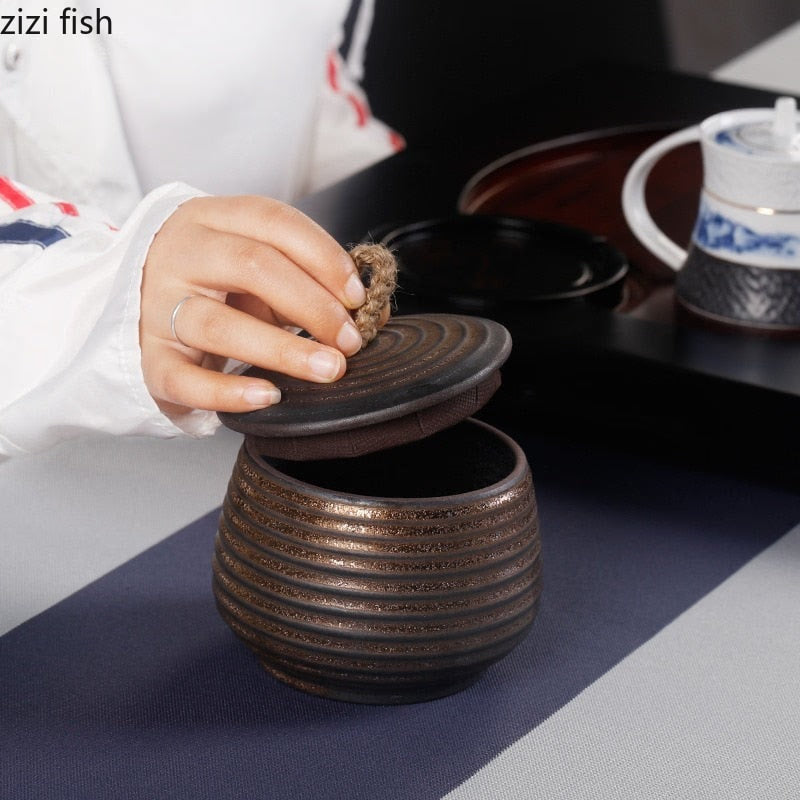 Stoneware Tea Caddy Ceramic Storage Jar Sealed Jar Tea Box Tea Container Food Storage Box Tea Organizer Candy Jars Tea Can acacuss
