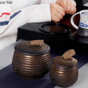Stoneware Tea Caddy Ceramic Storage Jar Sealed Jar Tea Box Tea Container Food Storage Box Tea Organizer Candy Jars Tea Can acacuss