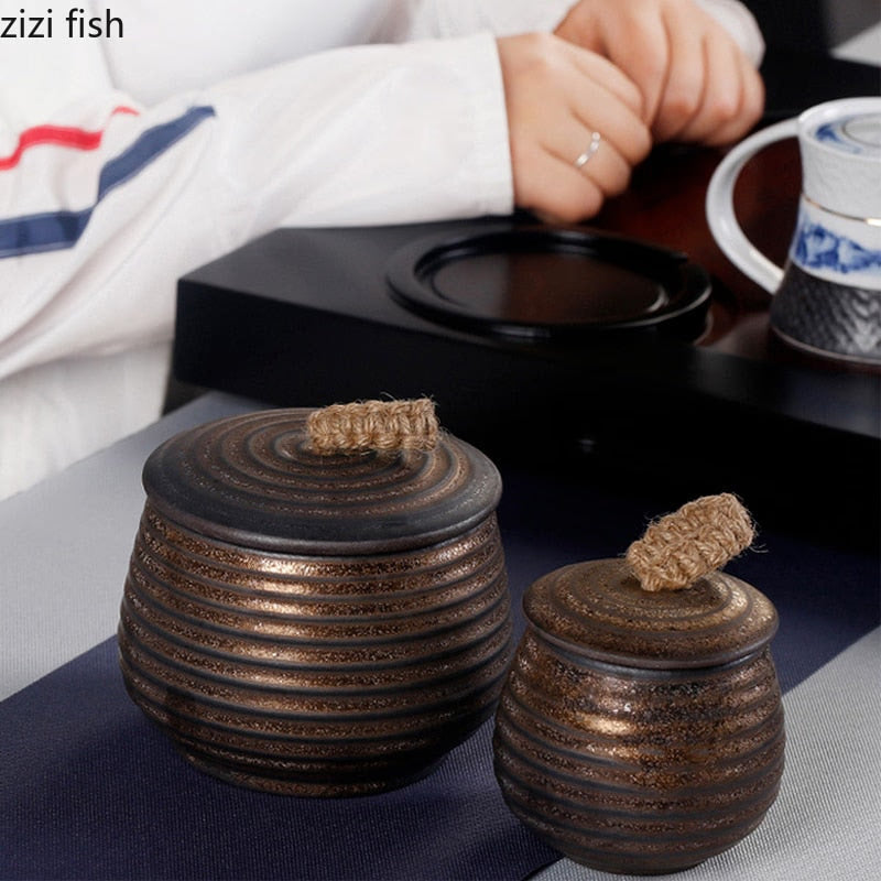 Stoneware Tea Caddy Ceramic Storage Jar Sealed Jar Tea Box Tea Container Food Storage Box Tea Organizer Candy Jars Tea Can acacuss