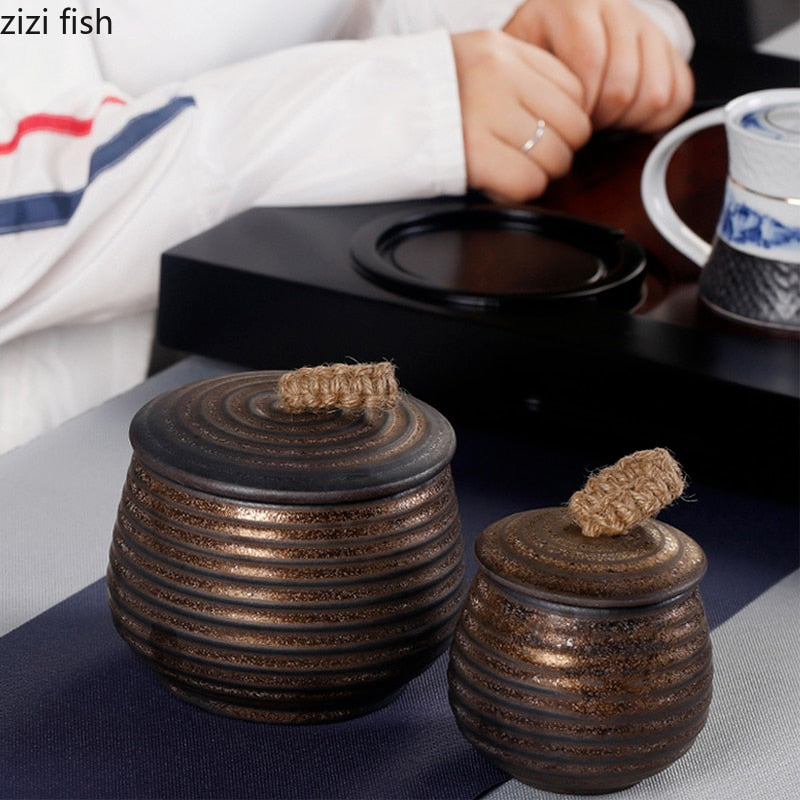 Stoneware Tea Caddy Ceramic Storage Jar Sealed Jar Tea Box Tea Container Food Storage Box Tea Organizer Candy Jars Tea Can acacuss
