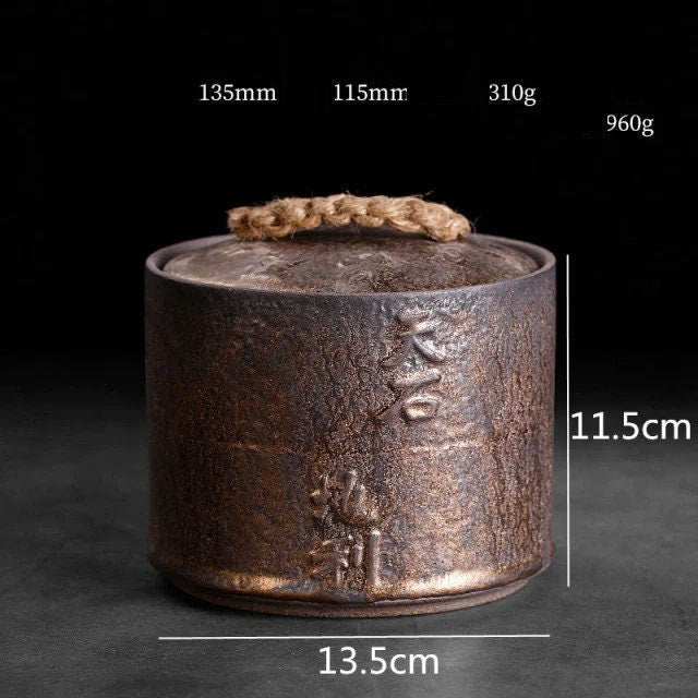 TEA Canister Stoneware Tea Caddy Ceramic Pot | Rust Glaze Sealed Cans Retro Wake Tea | Japanese Tea Container Cans Canister - ACACUSS