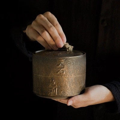 TEA Canister Stoneware Tea Caddy Ceramic Pot | Rust Glaze Sealed Cans Retro Wake Tea | Japanese Tea Container Cans Canister - ACACUSS