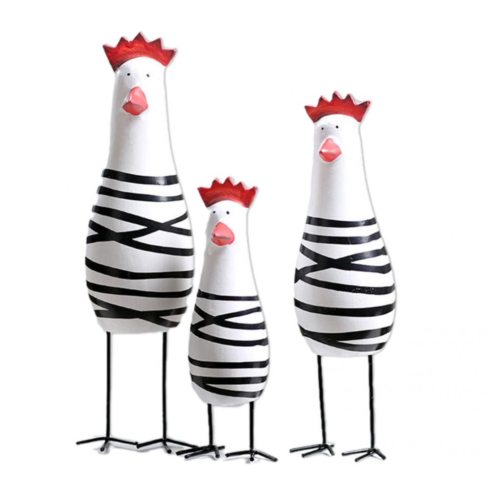 Stylish Painted Chicken Statue Handmade 3 Sizes Painted Chicken Ornament Carved Chicken Decoration 3Pcs/Set acacuss