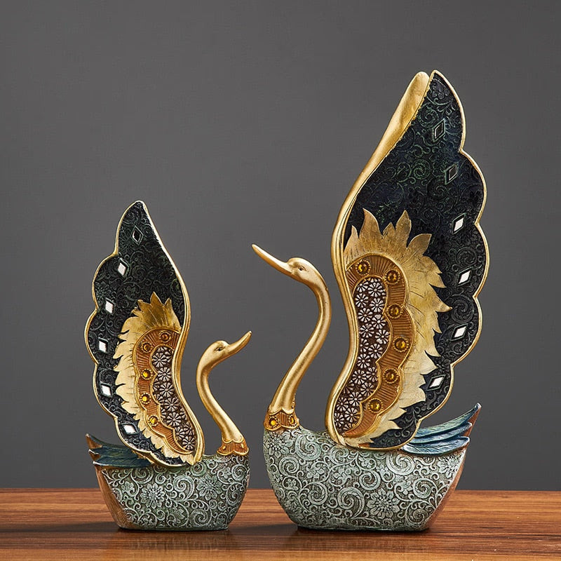 Swan Figurine Home Decoration Accessories for Living Room Resin Sculpture Art Luxury Wedding Decoration Statue easter Gift acacuss