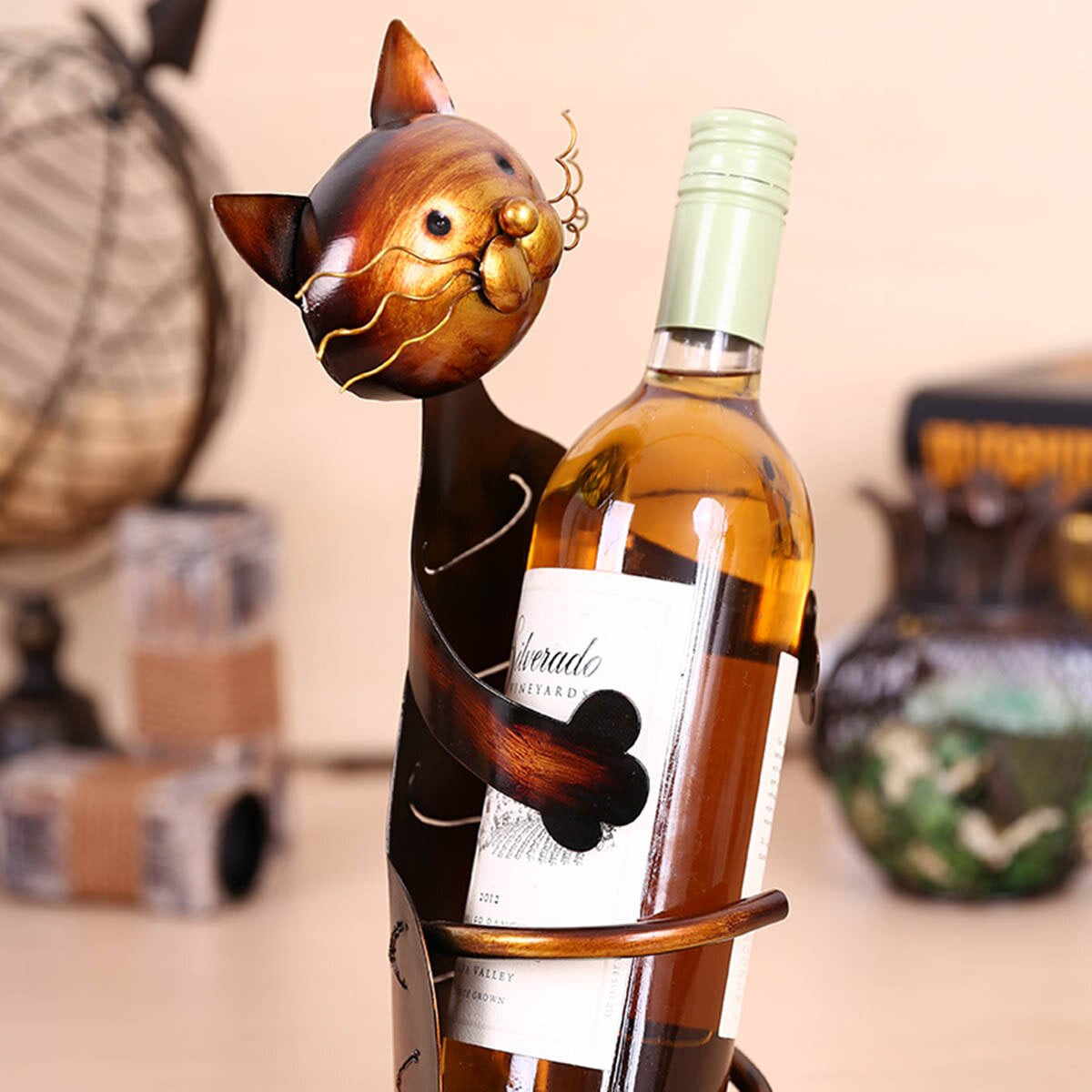 TOOARTS Cat Wine Rack Wine Holder Table Shelf Metal Practical Sculpture Wine Stand Storage Home Decoration Interior Crafts Gifts acacuss