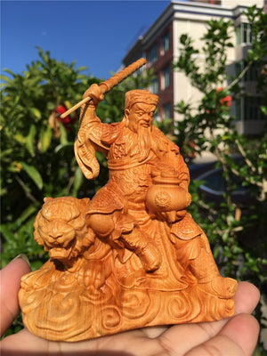 Taihang Thuja wood Carved Zhao Gongming Ornaments Solid Riding Tiger Marshal Zhao God of Wealth acacuss