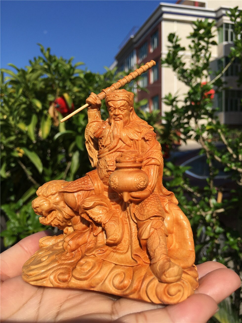Taihang Thuja wood Carved Zhao Gongming Ornaments Solid Riding Tiger Marshal Zhao God of Wealth acacuss