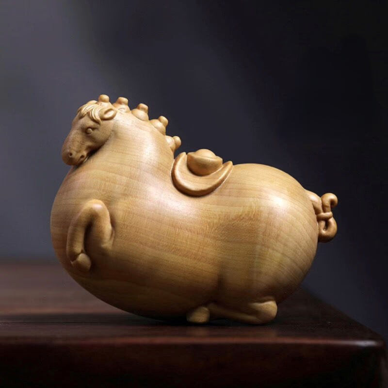 Tang Dynasty Horse Small Figurine Boxwood Carved Handicrafts Chinese Style Wood Carving Crafts Mini Ornaments Statue Sculpture acacuss