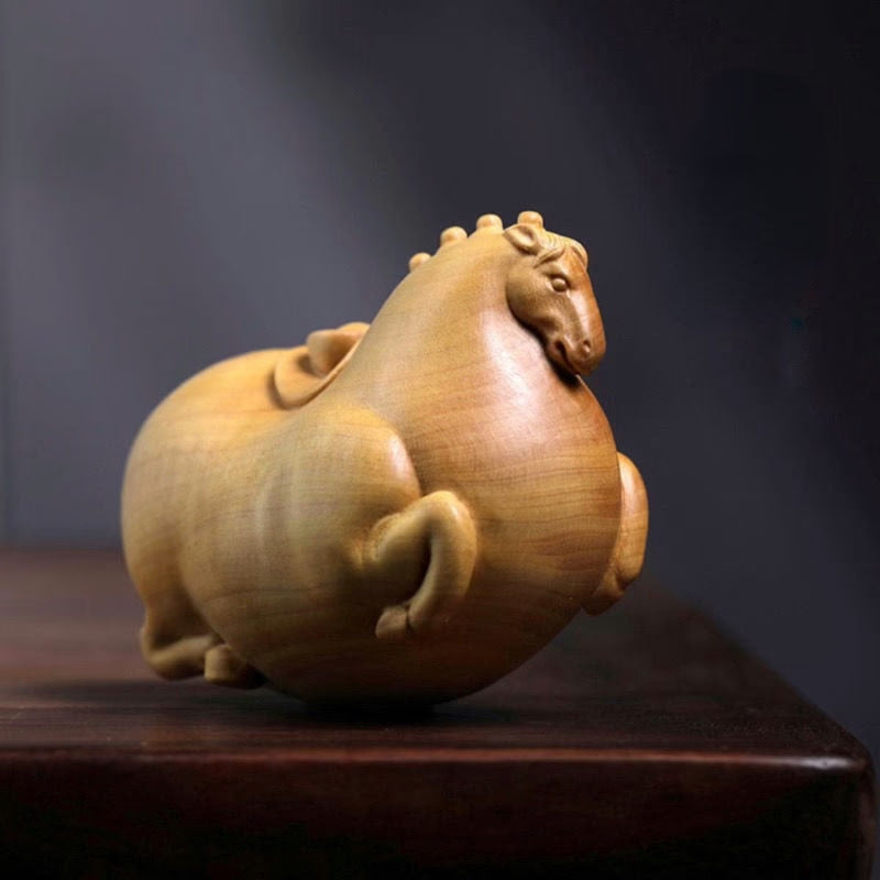 Tang Dynasty Horse Small Figurine Boxwood Carved Handicrafts Chinese Style Wood Carving Crafts Mini Ornaments Statue Sculpture acacuss