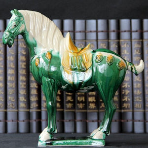 Tang Sancai Blue Glazed War Horse Ancient Porcelain Unearthed in Imitation Museum Antique Horse Decoration acacuss