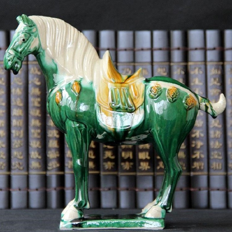 Tang Sancai Blue Glazed War Horse Ancient Porcelain Unearthed in Imitation Museum Antique Horse Decoration acacuss