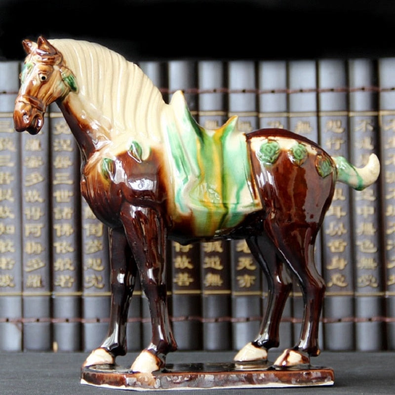 Tang Sancai Blue Glazed War Horse Ancient Porcelain Unearthed in Imitation Museum Antique Horse Decoration acacuss