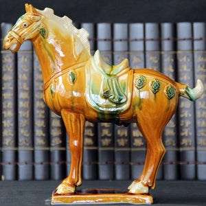 Tang Sancai Blue Glazed War Horse Ancient Porcelain Unearthed in Imitation Museum Antique Horse Decoration acacuss