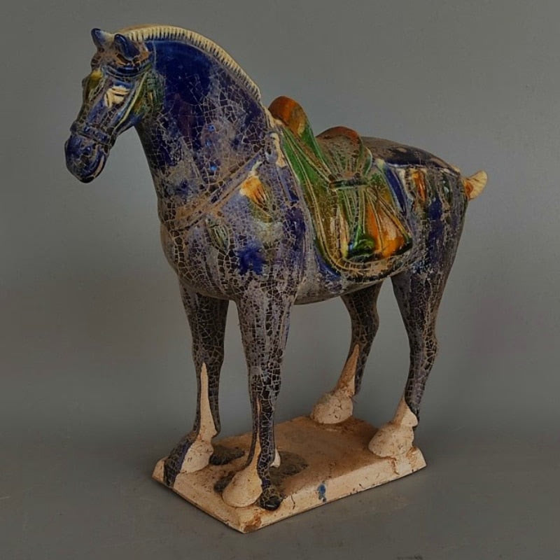 Tang Sancai Blue Glazed War Horse Home Decor Ancient Porcelain Unearthed in Imitation Museum Decoration Sculptures Figurines acacuss