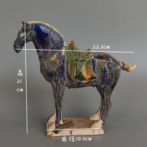 Tang Sancai Blue Glazed War Horse Home Decor Ancient Porcelain Unearthed in Imitation Museum Decoration Sculptures Figurines acacuss