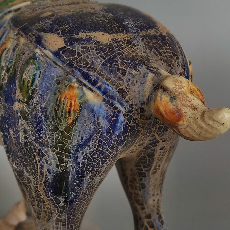 Tang Sancai Blue Glazed War Horse Home Decor Ancient Porcelain Unearthed in Imitation Museum Decoration Sculptures Figurines acacuss