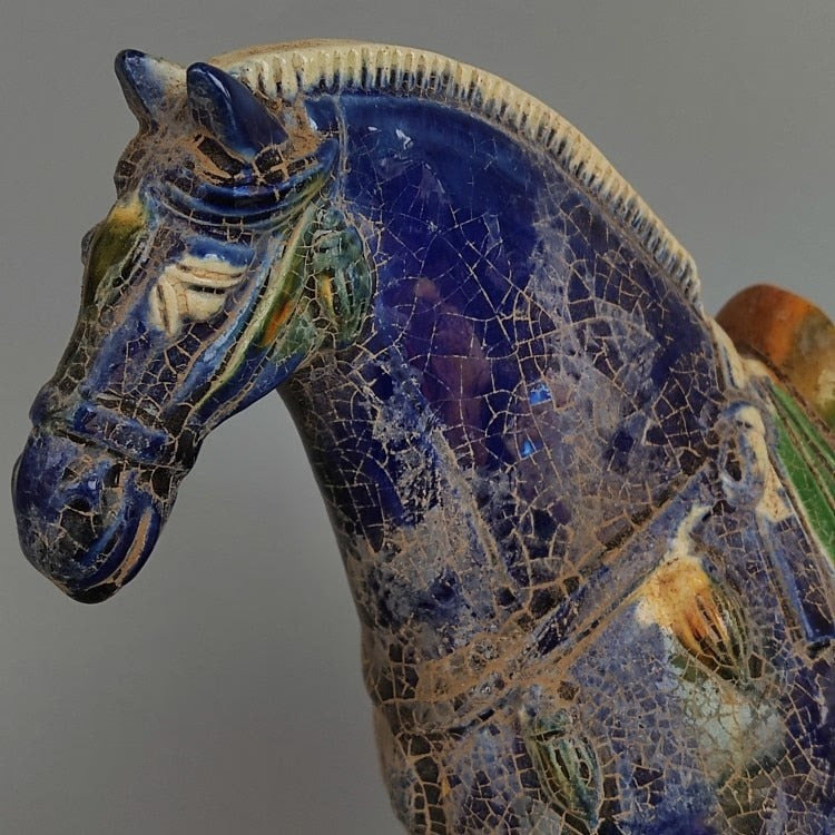 Tang Sancai Blue Glazed War Horse Home Decor Ancient Porcelain Unearthed in Imitation Museum Decoration Sculptures Figurines acacuss