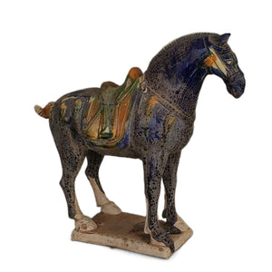 Tang Sancai Blue Glazed War Horse Home Decor Ancient Porcelain Unearthed in Imitation Museum Decoration Sculptures Figurines acacuss