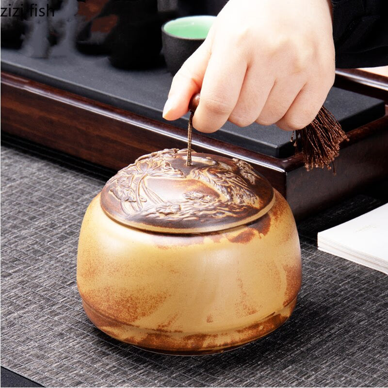 Tea Caddy Ceramic Jar Moisture-proof Sealed Tank Tea Box Candy Jar Storage Tank Tea Container Home Decorative Jars Tea Organizer acacuss