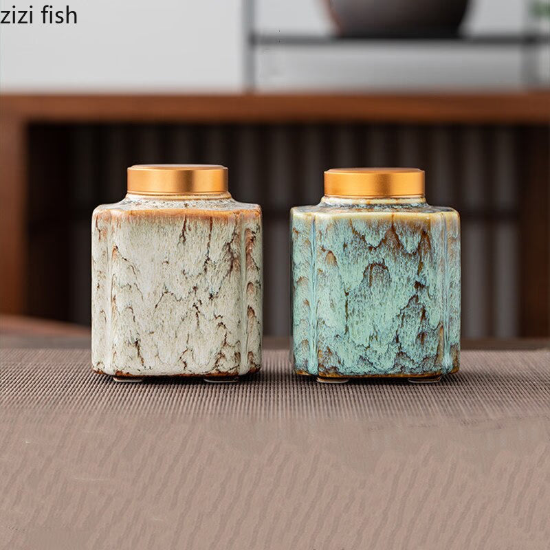 Tea Caddy Ceramic Jar Sealed Jar Moisture-proof Storage Tank Tea Box Tea Organizer Sugar Bowl Food Container Decorative Jars acacuss