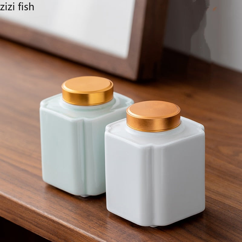 Tea Caddy Ceramic Jar Sealed Jar Moisture-proof Storage Tank Tea Box Tea Organizer Sugar Bowl Food Container Decorative Jars acacuss