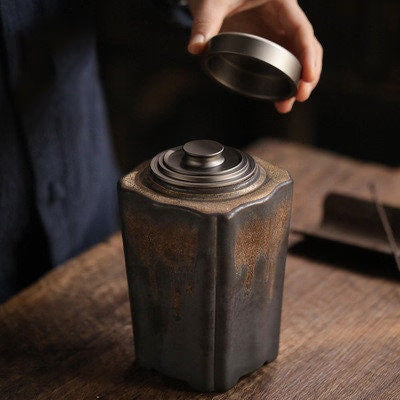 Tea Caddy Ceramic Stoneware Airtight Jar Large 1000 ml - acacuss
