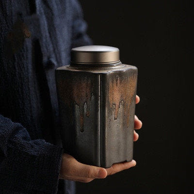 Tea Caddy Ceramic Stoneware Airtight Jar Large 1000 ml - acacuss