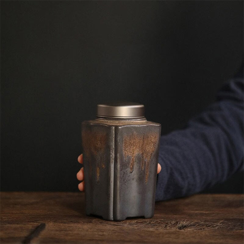 Tea Caddy Ceramic Stoneware Airtight Jar Large 1000 ml - acacuss
