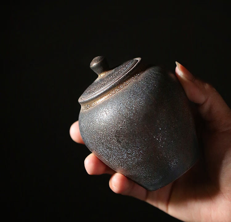 tea canister Gilt Ceramic Tea Caddy Small Stoneware Tea & Coffee Containers Jars - ACACUSS