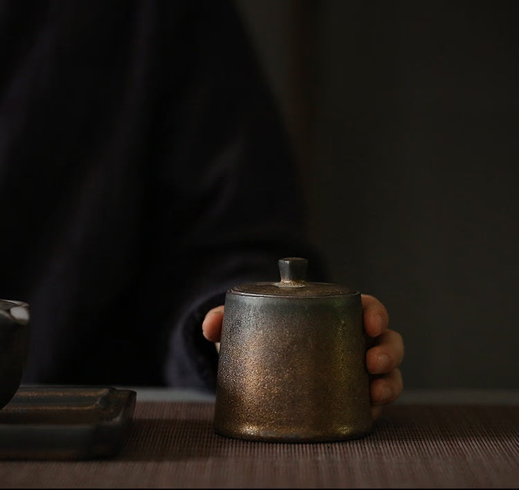 tea canister Gilt Ceramic Tea Caddy Small Stoneware Tea & Coffee Containers Jars - ACACUSS