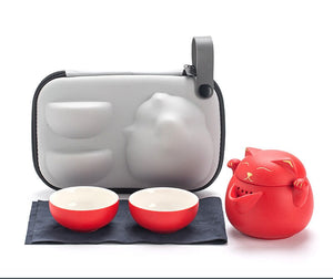 ACACUSS Tea Set for Cat Lovers Portable Cute Cat Cup One Pot And Two Cups Outdoor Storage Bag - Ceramic Teapot with 2 Cups Cute Cat Travel - ACACUSS