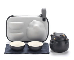 ACACUSS Tea Set for Cat Lovers Portable Cute Cat Cup One Pot And Two Cups Outdoor Storage Bag - Ceramic Teapot with 2 Cups Cute Cat Travel - ACACUSS