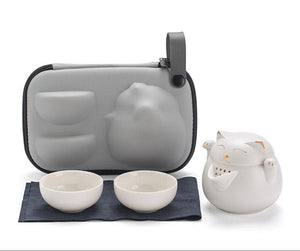 ACACUSS Tea Set for Cat Lovers Portable Cute Cat Cup One Pot And Two Cups Outdoor Storage Bag - Ceramic Teapot with 2 Cups Cute Cat Travel - ACACUSS
