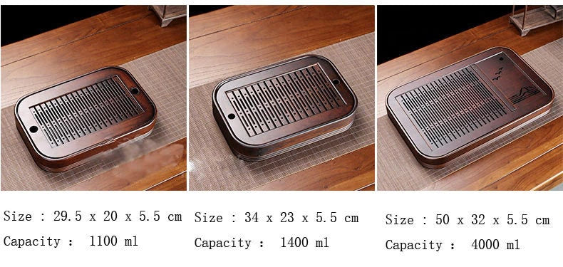 ACACUSS Tea Table Tray Drainage Tea | Drainage Bamboo tea tray square size | Tray Heavy Natural Bamboo | Gong Fu Serving Trays Accessories - ACACUSS